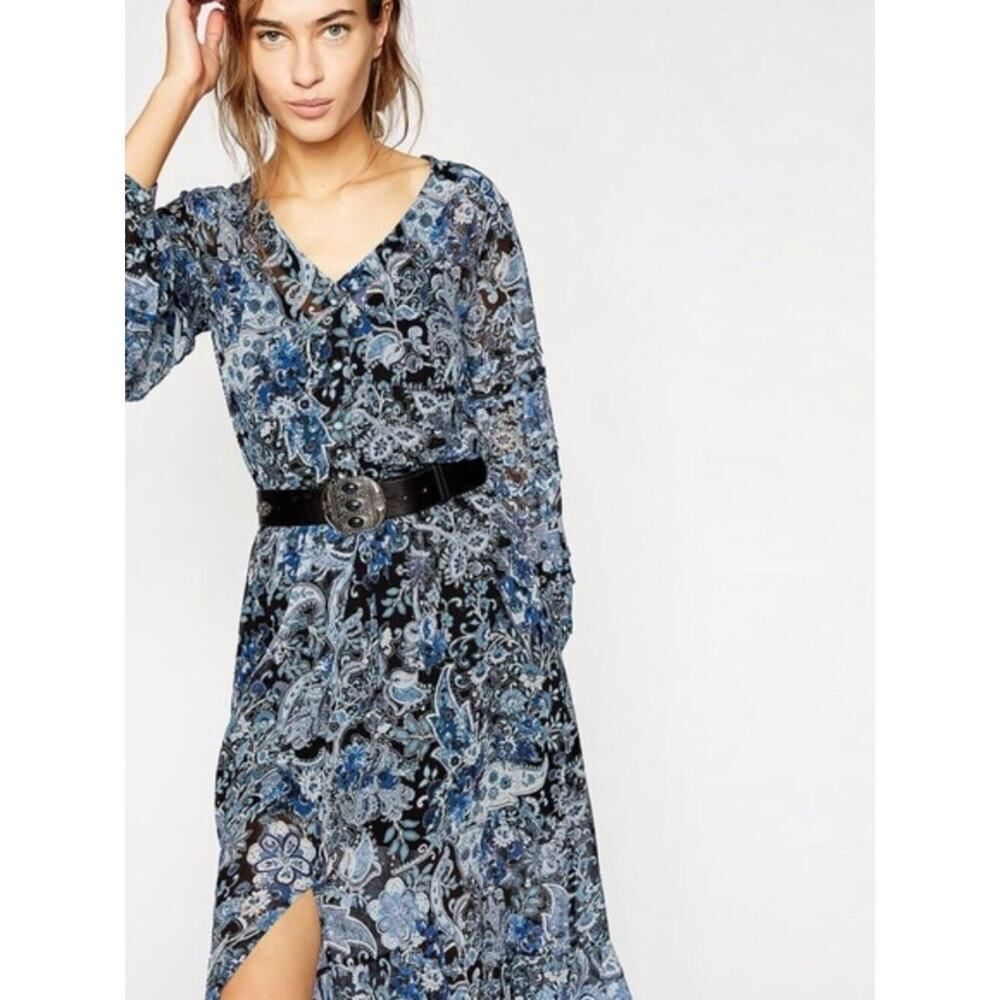 The Kooples Blue Paisley Maxi Dress Size 2 Boho Print French Designer Summer